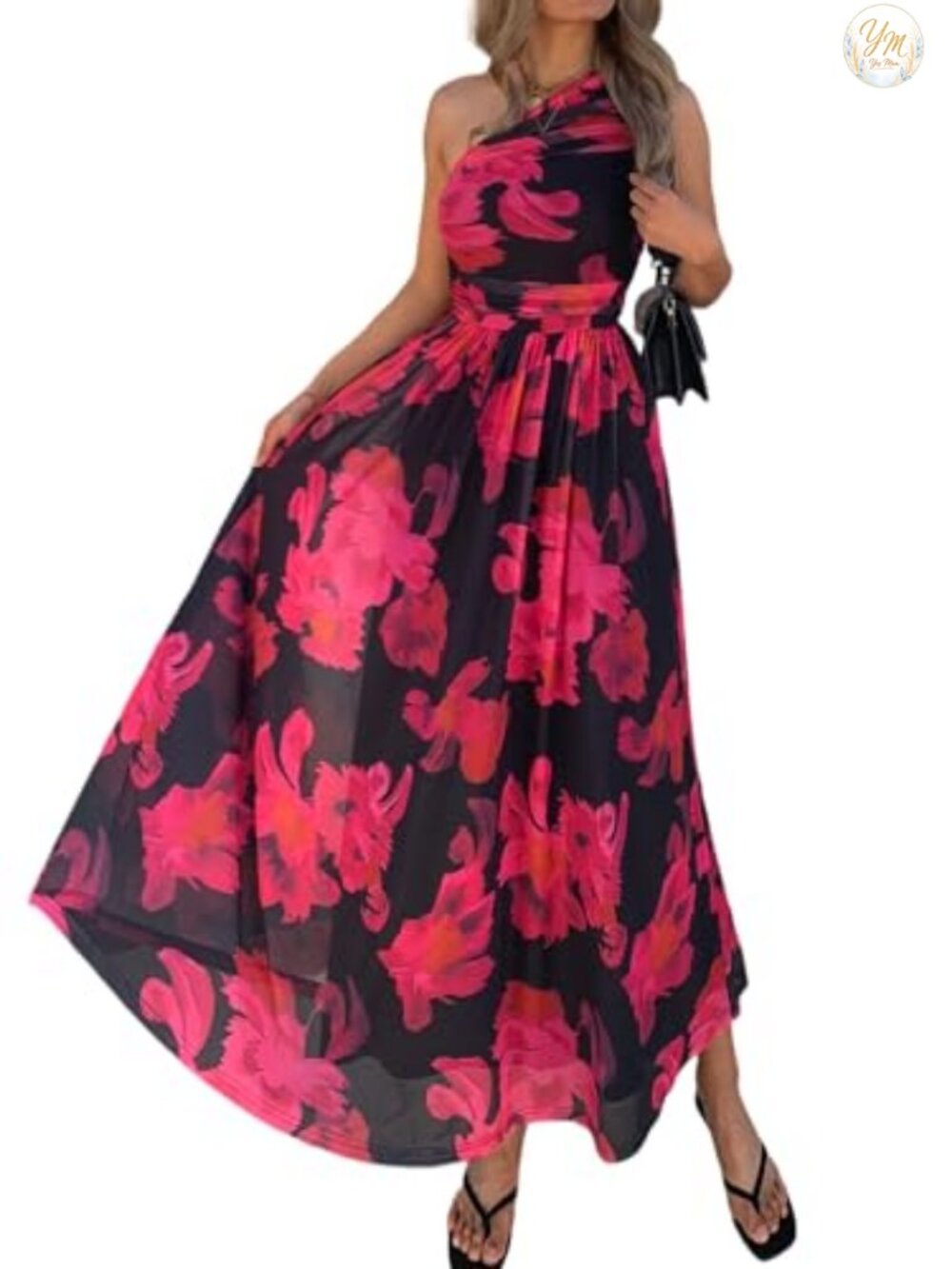 One Shoulder Floral Maxi Dress for Women Wedding Guest Semi Formal